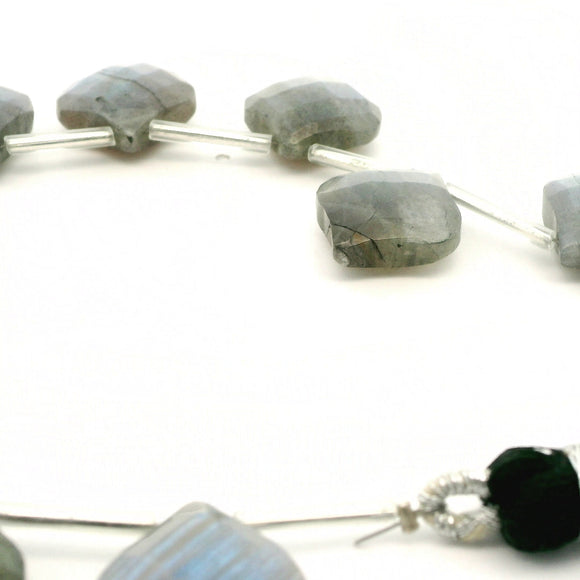 Natural Fire Labradorite Freeform Cushion Shape Faceted Gemstone Beads – 13 Beads Strand – Approx 15–22mm