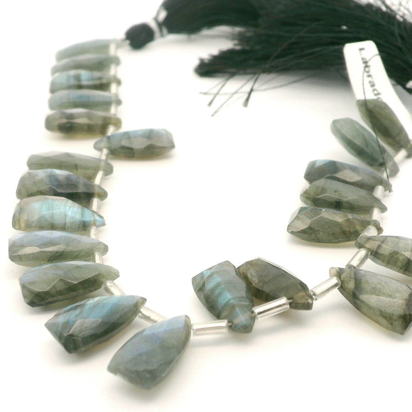 Labradorite Freeform Faceted Gemstone Beads Strand, Natural Blue Flash, 21 Bead
