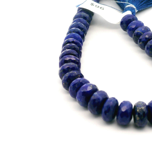 Natural Lapis Lazuli Faceted Tire Beads – 6–10mm Blue Gemstone Rondelles – 43 Beads in Strand for Jewelry Making