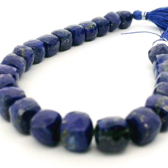 Natural Lapis Lazuli Faceted Cube Beads Strand, Deep Blue Gemstone Beads, Approx. 8mm, 25 Beads