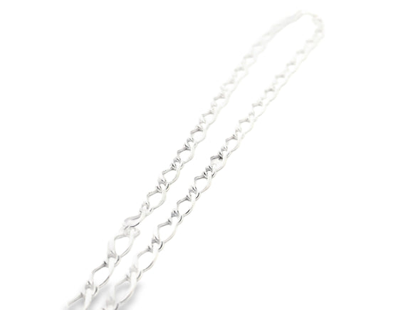 Sterling Silver Chain, Diamond Cut 925 Sterling Chain, 1 long link & 1 short link, romb link, D/C 2 Sides size:6.6X3.9- S 3.0 | 1 Foot