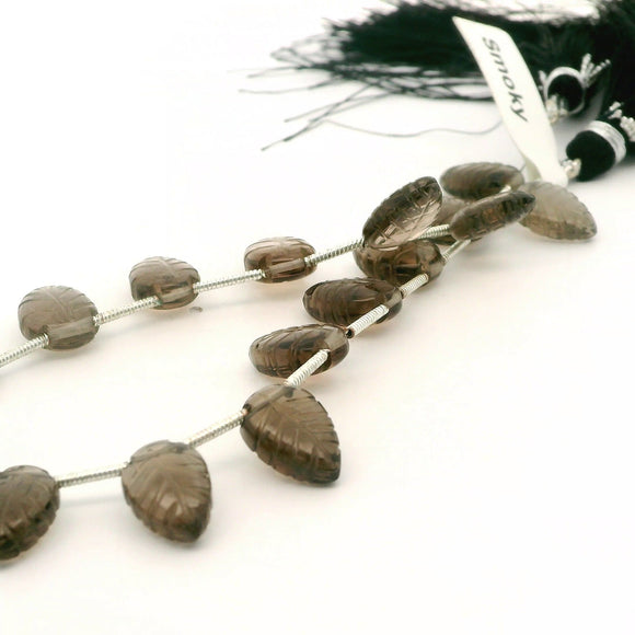 Natural Smokey Quartz Carved Fancy Smooth Leaf Gemstone  Two Size Beads – 12 to 16 Beads per Strand