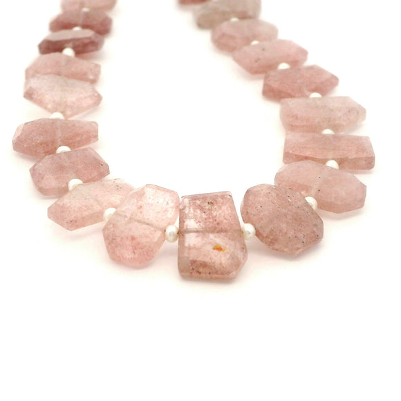 Red Strawberry Quartz Faceted Slice Beads – 12–18mm Freeform Gemstones – 15 Beads in Strand