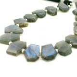 Fire Labradorite Faceted Slice Beads – 12–18mm Freeform Geometric Gemstones with Blue Flash – 17 Beads in Strand
