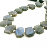 Fire Labradorite Faceted Slice Beads – 12–18mm Freeform Geometric Gemstones with Blue Flash – 17 Beads in Strand