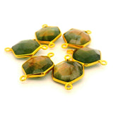 Multicolor Fire Labradorite Hexagon Connector 12mm, Two Loops, Sterling Silver or Gold Plated over Silver, 1pc
