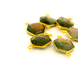 Multicolor Fire Labradorite Hexagon Connector 12mm, Two Loops, Sterling Silver or Gold Plated over Silver, 1pc