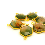 Multicolor Fire Labradorite Hexagon Connector 12mm, Two Loops, Sterling Silver or Gold Plated over Silver, 1pc