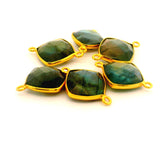 Multi Fire Labradorite Cushion Connector – 12mm, 15mm & 18mm, 2 Corner Loops, Bezel Set in 925 Sterling Silver & Gold Plated Silver, 1 Pc
