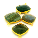 Multi Fire Labradorite Cushion Connector – 12mm, 15mm & 18mm, 2 Corner Loops, Bezel Set in 925 Sterling Silver & Gold Plated Silver, 1 Pc