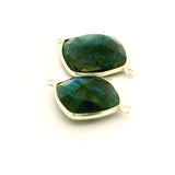 Multi Fire Labradorite Cushion Connector – 12mm, 15mm & 18mm, 2 Corner Loops, Bezel Set in 925 Sterling Silver & Gold Plated Silver, 1 Pc