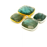 Labradorite Multi Fire Cushion Pendant 12mm, 15mm, 18mm, Corner Loop, Sterling Silver or Gold Plated over Sterling Silver, 1pc