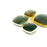 Labradorite Multi Fire Cushion Pendant 12mm, 15mm, 18mm, Corner Loop, Sterling Silver or Gold Plated over Sterling Silver, 1pc