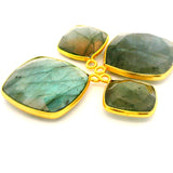Labradorite Multi Fire Cushion Pendant 12mm, 15mm, 18mm, Corner Loop, Sterling Silver or Gold Plated over Sterling Silver, 1pc