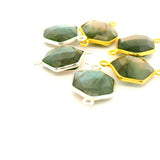 Multicolor Fire Labradorite Hexagon Connector 12mm, Two Loops, Sterling Silver or Gold Plated over Silver, 1pc