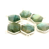 Multicolor Fire Labradorite Hexagon Connector 12mm, Two Loops, Sterling Silver or Gold Plated over Silver, 1pc