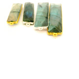 Labradorite Rectangle Multi Fire Pendant 10x40mm or 8x30mm, One Loop, Sterling Silver or Gold Plated, 1pc