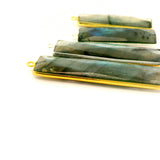 Labradorite Rectangle Multi Fire Pendant 10x40mm or 8x30mm, One Loop, Sterling Silver or Gold Plated, 1pc
