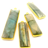 Labradorite Rectangle Multi Fire Pendant 10x40mm or 8x30mm, One Loop, Sterling Silver or Gold Plated, 1pc