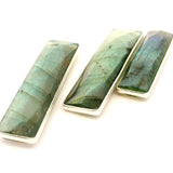 Labradorite Rectangle Multi Fire Pendant 10x40mm or 8x30mm, One Loop, Sterling Silver or Gold Plated, 1pc