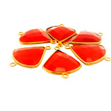 Red Onyx Quarter Circle Shaped Bezels, Two Loop - Gold Plated Over 925 Sterling Silver, Size: 17mm, 1Pc.