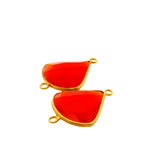 Red Onyx Quarter Circle Shaped Bezels, Two Loop - Gold Plated Over 925 Sterling Silver, Size: 17mm, 1Pc.
