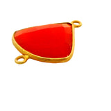 Red Onyx Quarter Circle Shaped Bezels, Two Loop - Gold Plated Over 925 Sterling Silver, Size: 17mm, 1Pc.