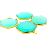 Aqua Calcedony Hexagon Pendant – One Loop, 12mm,15mm,18mm Gemstone Bezel, Gold Plated over Sterling Silver, 1 Pc