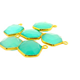 Aqua Calcedony Hexagon Pendant – One Loop, 12mm,15mm,18mm Gemstone Bezel, Gold Plated over Sterling Silver, 1 Pc
