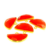 Red Onyx Half Moon 9mmX18mm One Loop Bezel, Gold Plated over Sterling Silver and Sterling Silver,1 Pc
