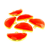 Red Onyx Half Moon 9mmX18mm One Loop Bezel, Gold Plated over Sterling Silver and Sterling Silver,1 Pc