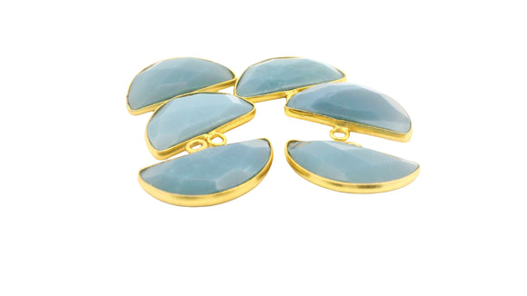 Blue Opal Half Moon Pendant 9x18mm One Loop Gold Plated over Sterling Silver and Sterling Silver – 1 Pc
