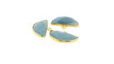 Blue Opal Half Moon Pendant 9x18mm One Loop Gold Plated over Sterling Silver and Sterling Silver – 1 Pc