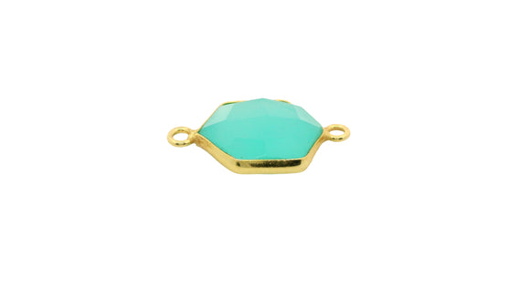 Aqua Chalcedony Hexagon Gemstone Connector, 12mm Two Loop Gold Plated Over Sterling Silver and Sterling Silver