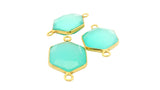 Aqua Chalcedony Hexagon Gemstone Connector, 12mm Two Loop Gold Plated Over Sterling Silver and Sterling Silver