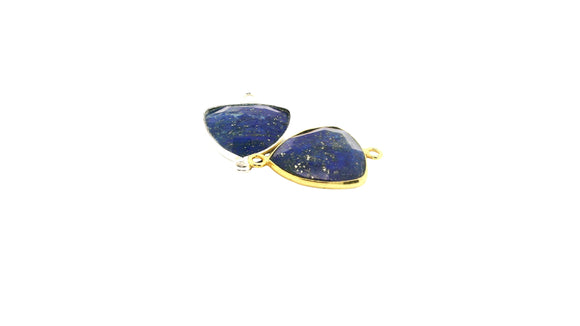 Lapis Trillion Connector Two Loop 15mm, 1pc, Gold Plated Over Sterling Silver / 925 Silver