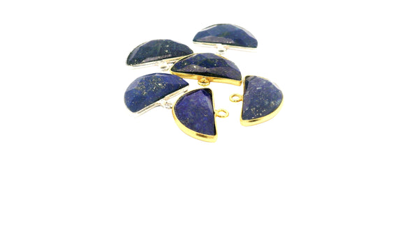 Lapis Half Moon One Loop Bezel 1pc – 9mmx18mm  Gold Plated Over Sterling Silver / 925 Silver
