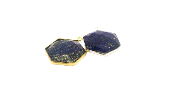 Lapis Lazuli Hexagon One Loop Bezel – 12mm, 15mm, 18mm – Gold Finish Over Sterling Silver / 925 Silver – 1pcs