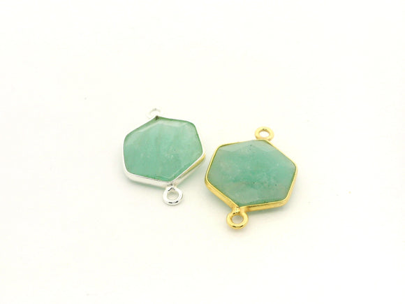 Amazonite Hexagon Connector Two Loop 12mm Gold Plated Over Sterling Silver / 925 Silver