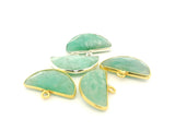 Amazonite Half Moon Stone Pendant One Loop 9x18mm Gold Plated Over Sterling Silver / 925 Silver