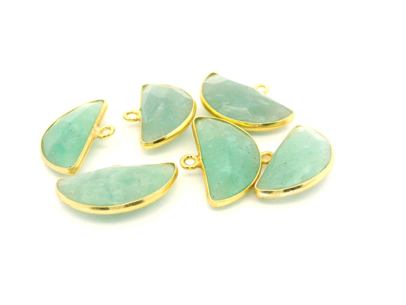 Amazonite Half Moon Stone Pendant One Loop 9x18mm Gold Plated Over Sterling Silver / 925 Silver