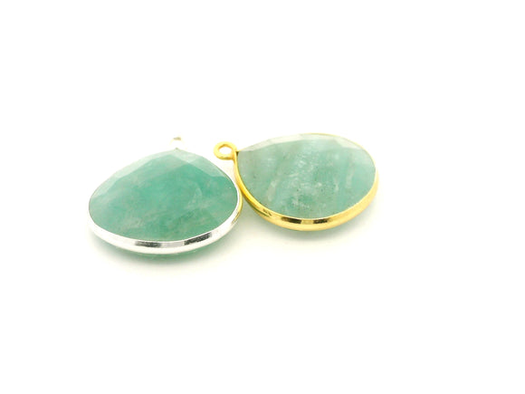 Amazonite Heart Pendant One Loop 18mm Gold Plated Over Sterling Silver / 925 Silver, 1pc