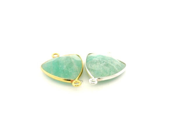 Amazonite Trillion Stone Connector Two Loop 15mm Gold Plated Over Sterling Silver / 925 Silver