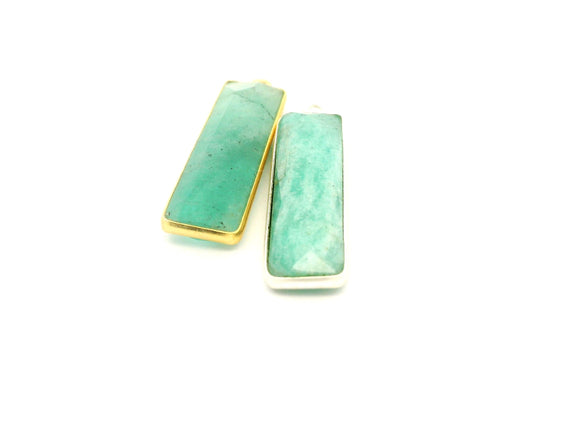 Amazonite Rectangle Bezel Pendant One Loop 8mx30mm 10x40mm Gold Plated Over Sterling Silver / 925 Silver, 1pc