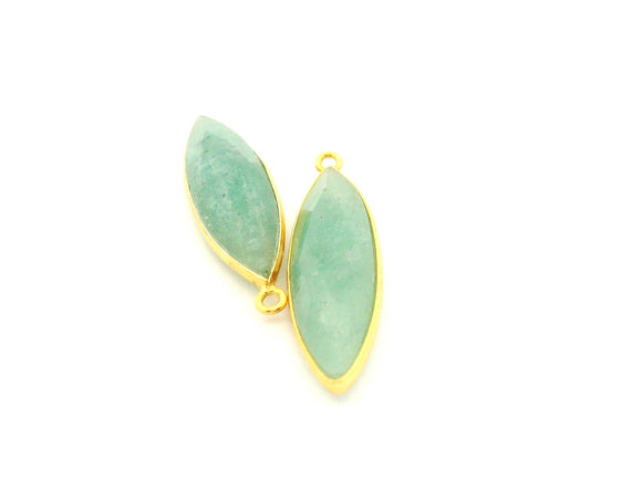 Marquise Amazonite One Loop Bezel 9x18mm 9x36mm Gold Plated Over Sterling Silver / 925 Silver, One Pcs
