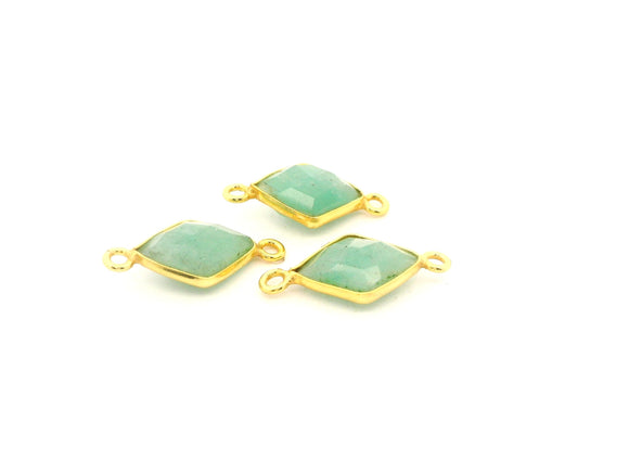Amazonite Diamond Connector Two Loop 8x12mm 12x15mm Gold Plated Over Sterling Silver / 925 Silver Bezel.1Pcs