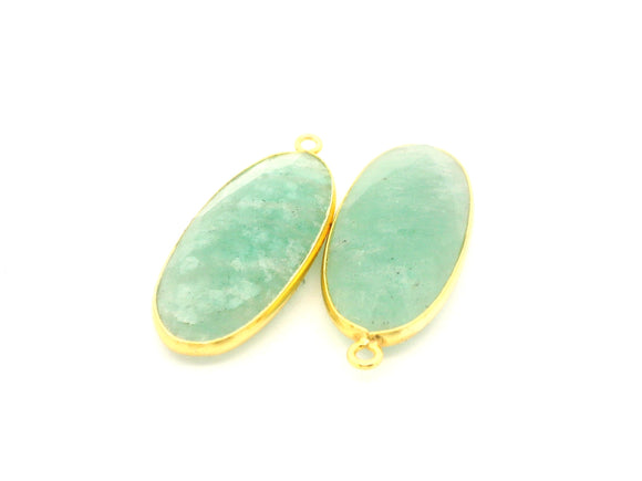 Amazonite Oval Pendant One Loop 10mx24mm ,13mx30mm Gold Plated Over Sterling Silver / 925 Silver.1Pcs