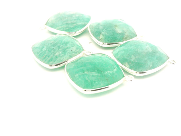 Amazonite Cushion One Loop Bezel 12mm 15mm 18mm Gold Plated Over Sterling Silver / 925 Silver, 1pcs