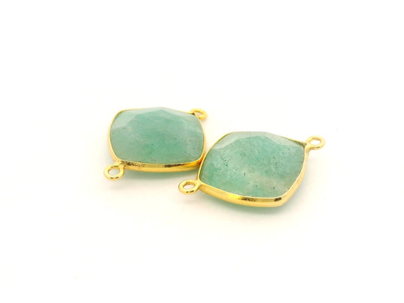 Amazonite Cushion Connector Two Loop 12mm 15mm 18mm Gold Plated Over Sterling Silver / 925 Silver, 1pcs