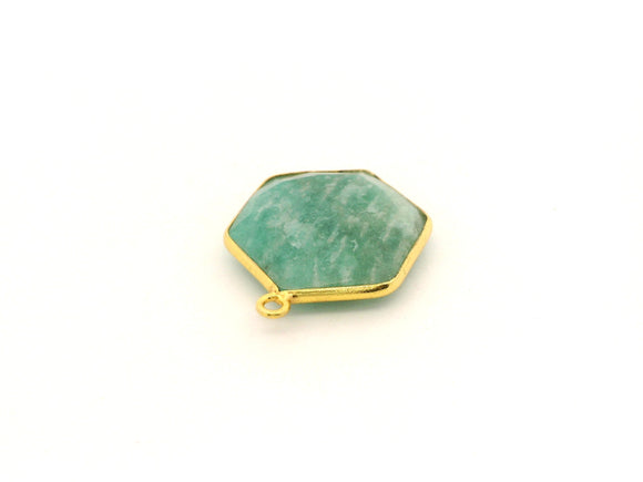 Amazonite  Hexagon Stone One Loop Bezel 12mm 15mm 18mm Gold Plated Over Sterling Silver / 925 Silver, 1pc